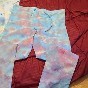 Pink splatter tie-dye scrub pants size small